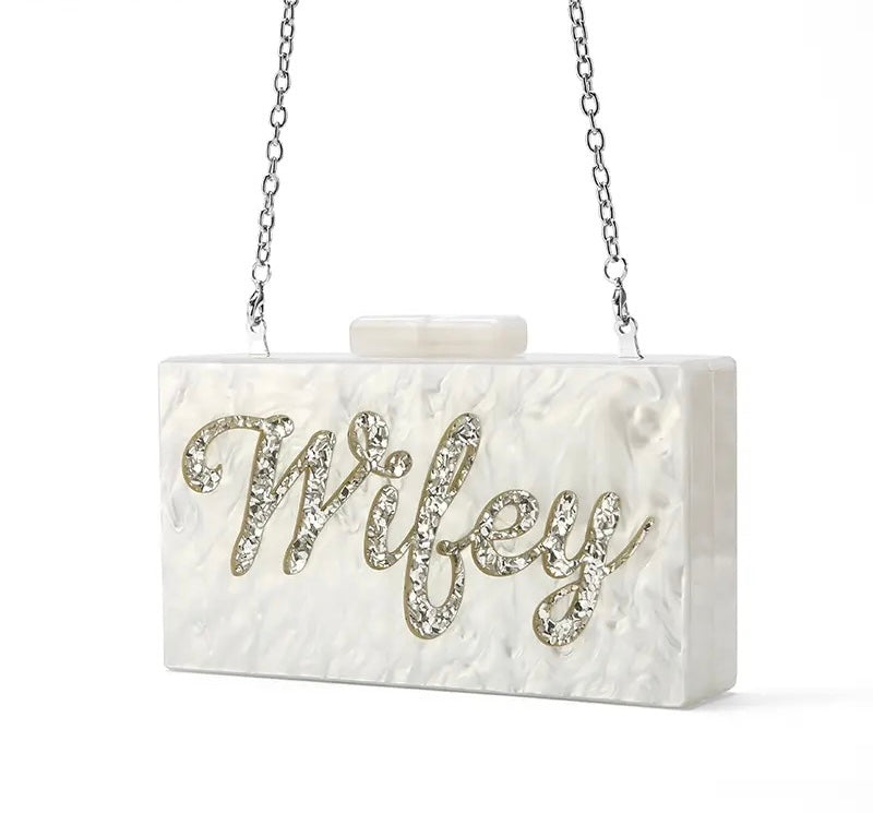 Pearl Mrs/Wifey Clutch Bag