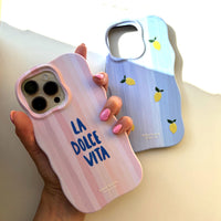 PALE BLUE STRIPE Personalised Wavy iPhone Case