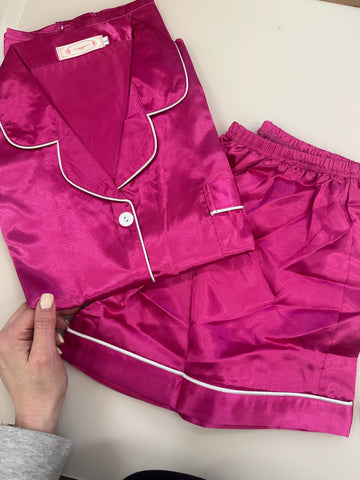 Fuschia Pink Satin PJs