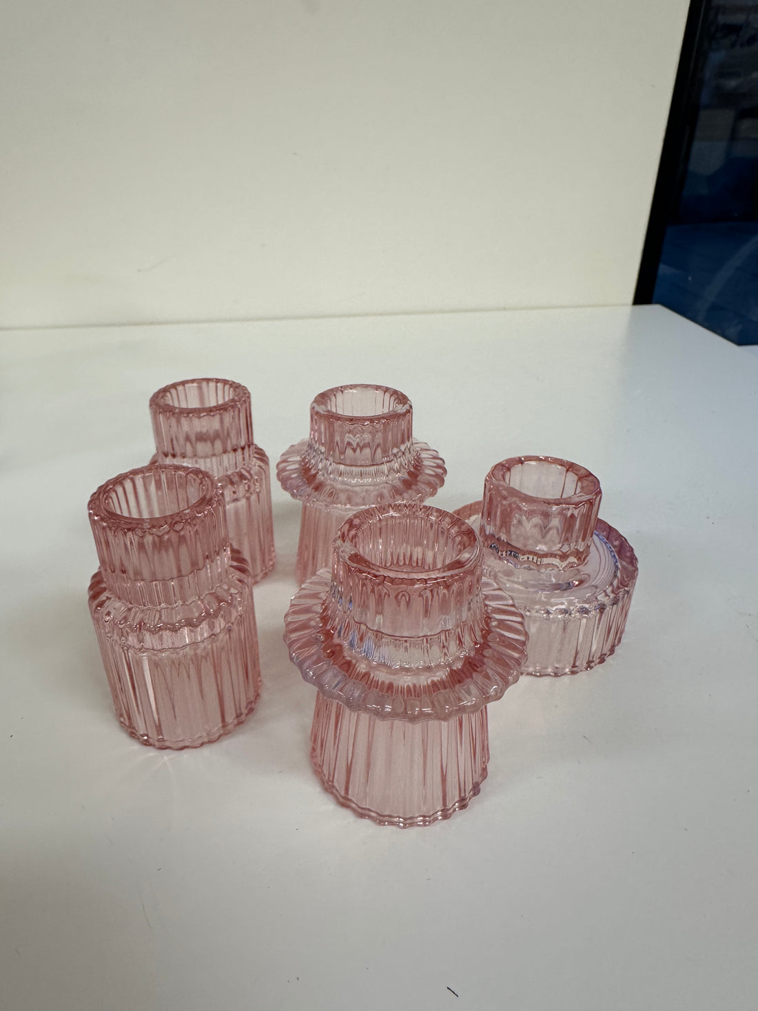 Pink Taper Candle Glass Holders