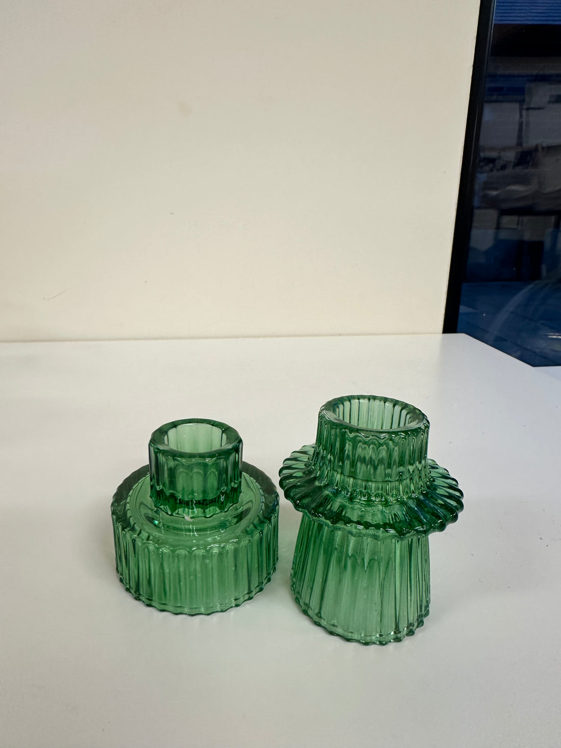 Green Taper Candle Glass Holders