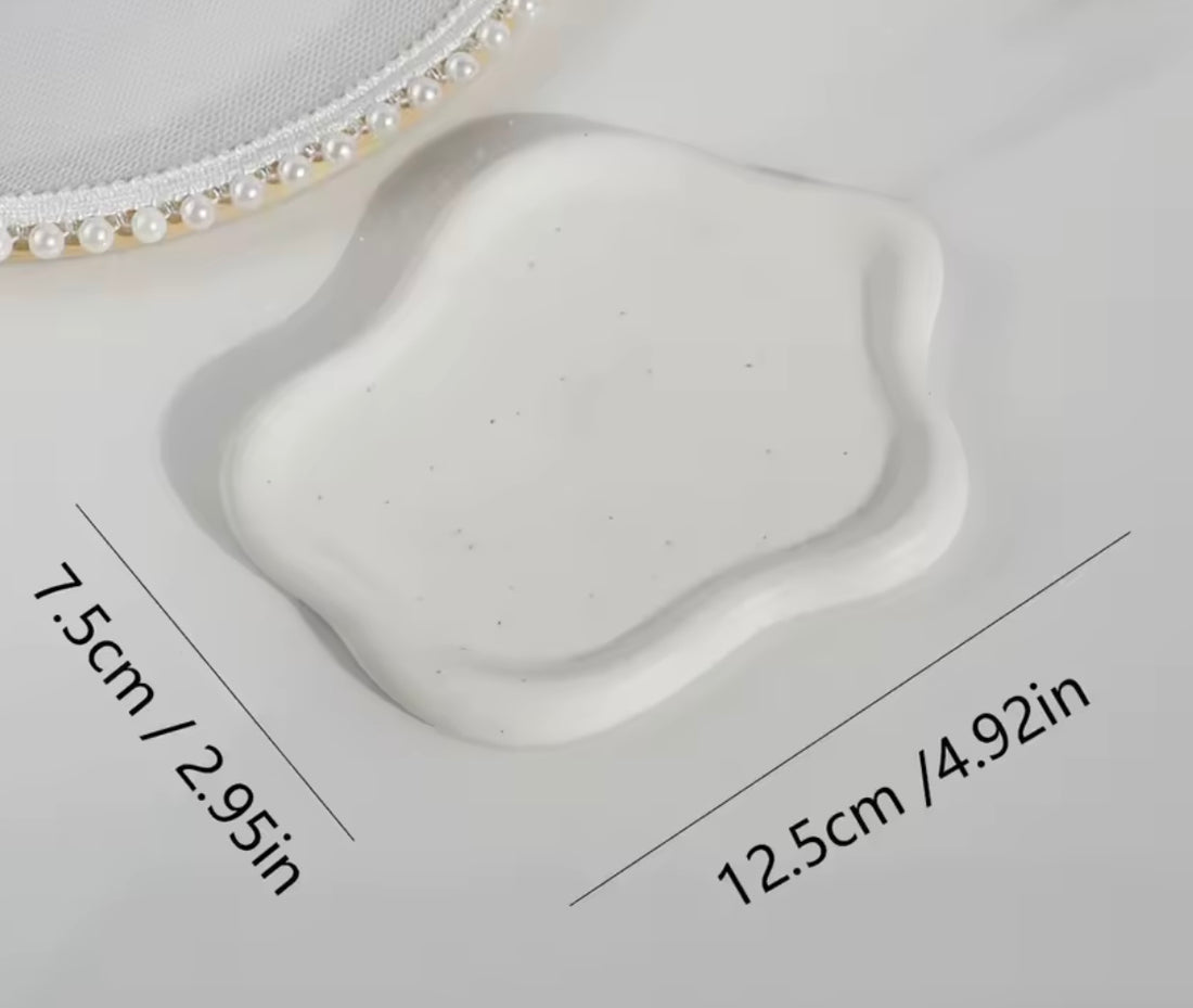 Wavy White Speckle Ring Trinket Ceramic Jewellery Dish