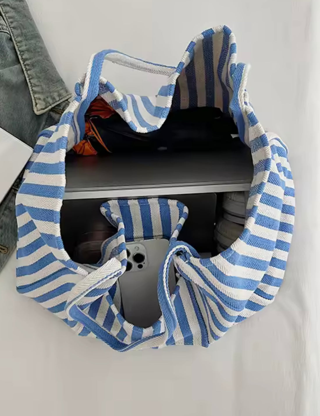 Stripe Canvas Beach Tote Bag