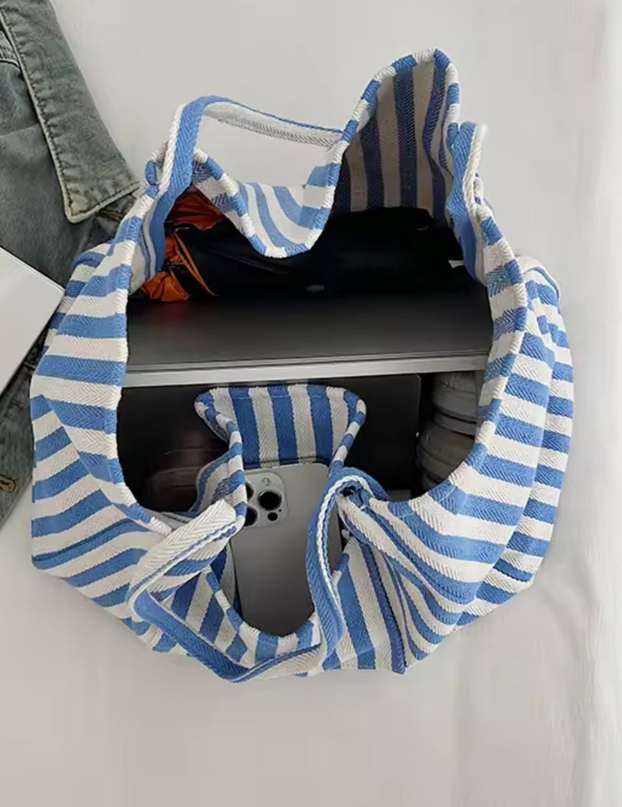 Stripe Canvas Beach Tote Bag