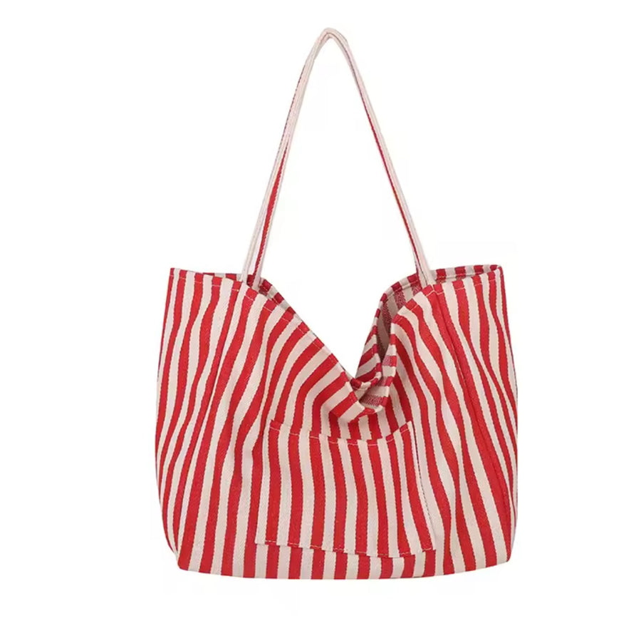 Stripe Canvas Beach Tote Bag