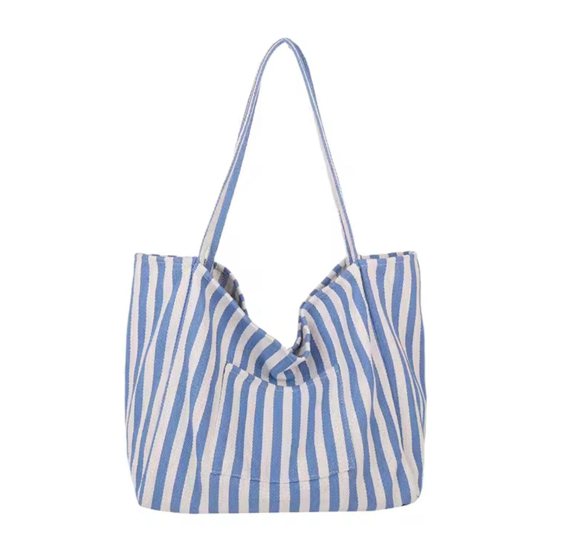 Stripe Canvas Beach Tote Bag