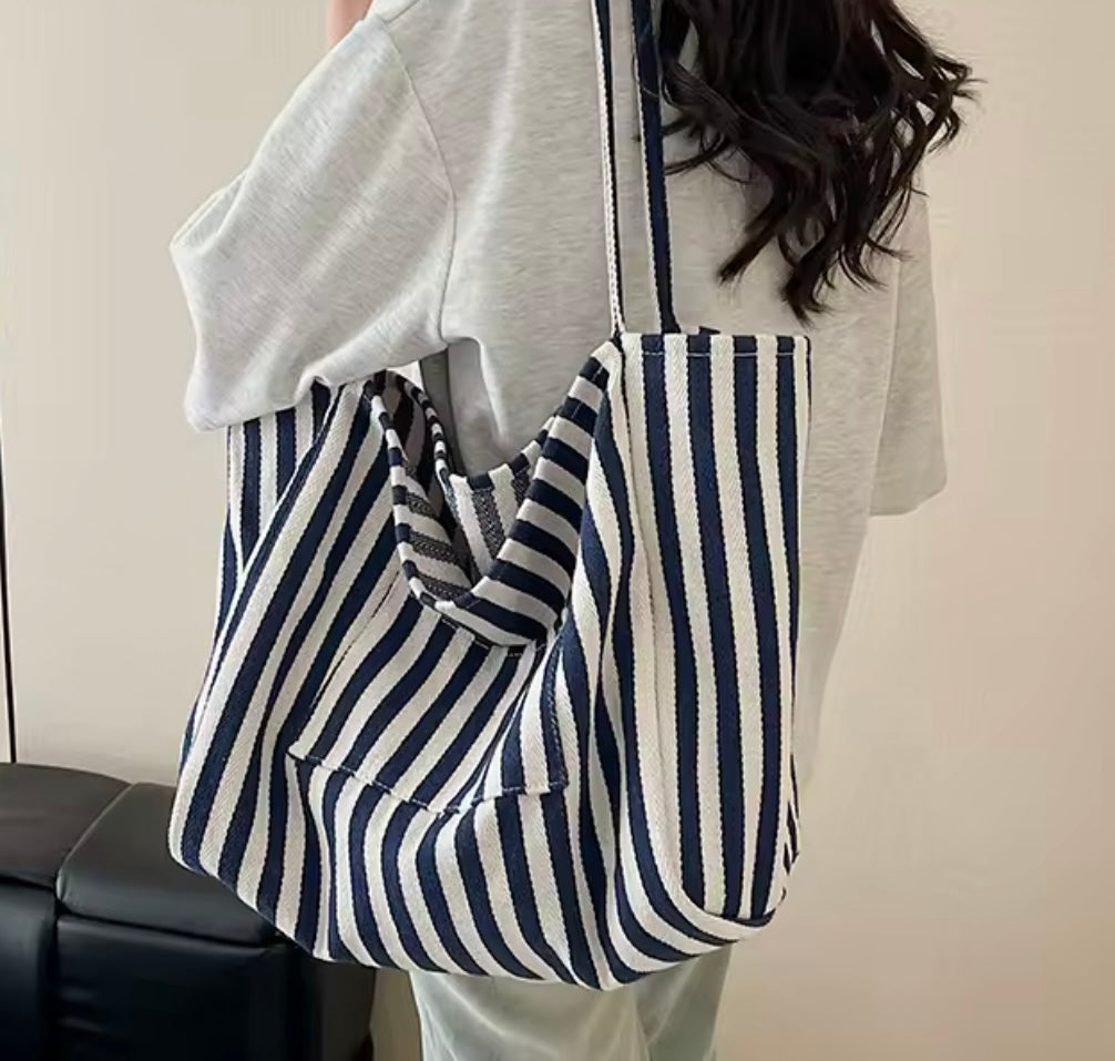 Stripe Canvas Beach Tote Bag