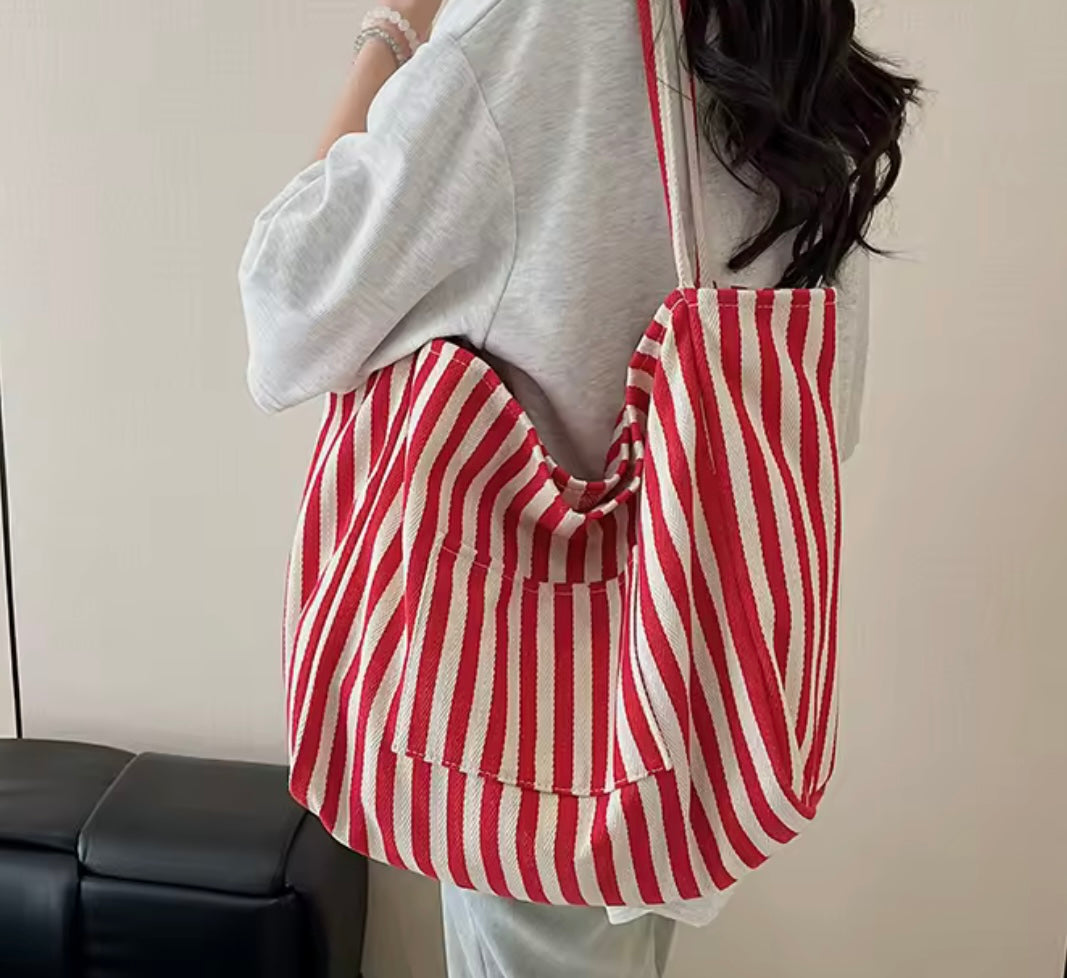 Stripe Canvas Beach Tote Bag