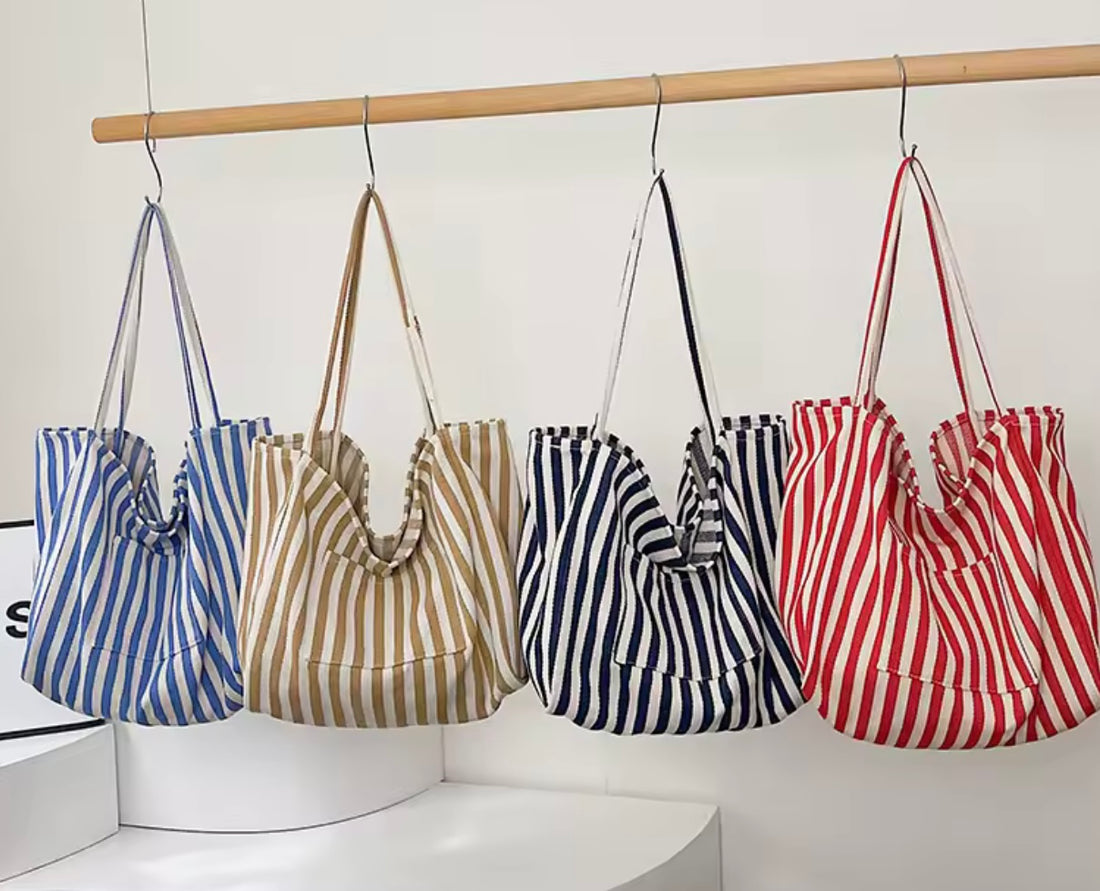 Stripe Canvas Beach Tote Bag