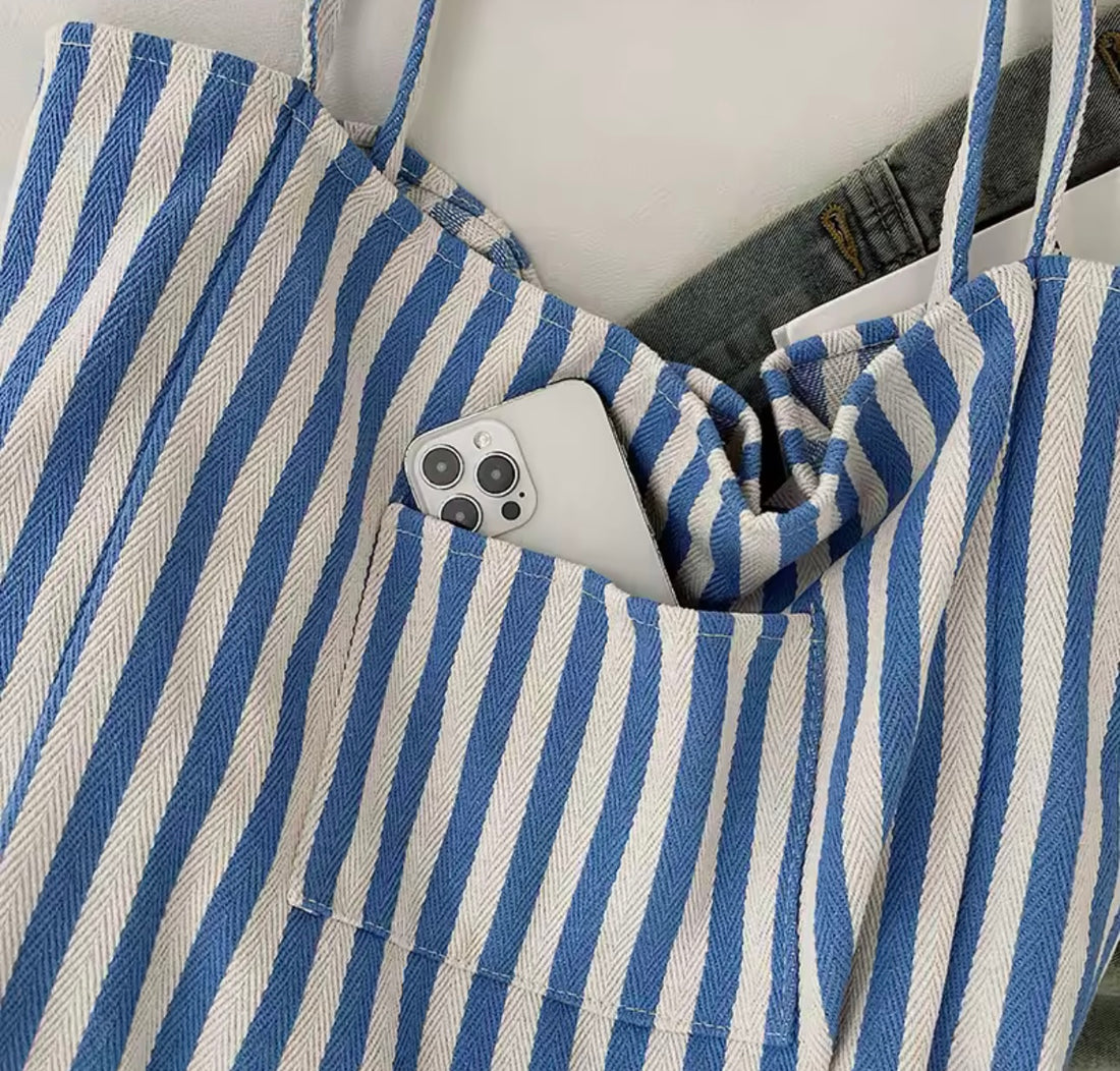 Stripe Canvas Beach Tote Bag