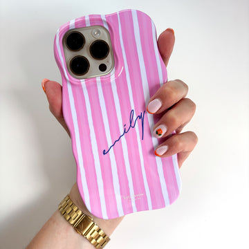 HOT PINK STRIPE Personalised Wavy iPhone Case
