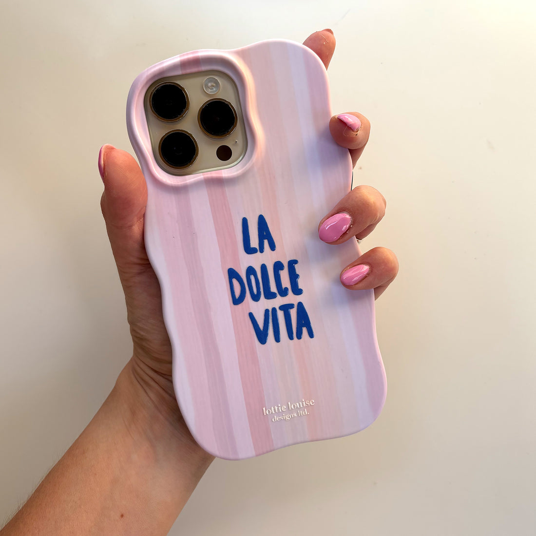 PALE LILAC PINK STRIPE Personalised Wavy iPhone Case