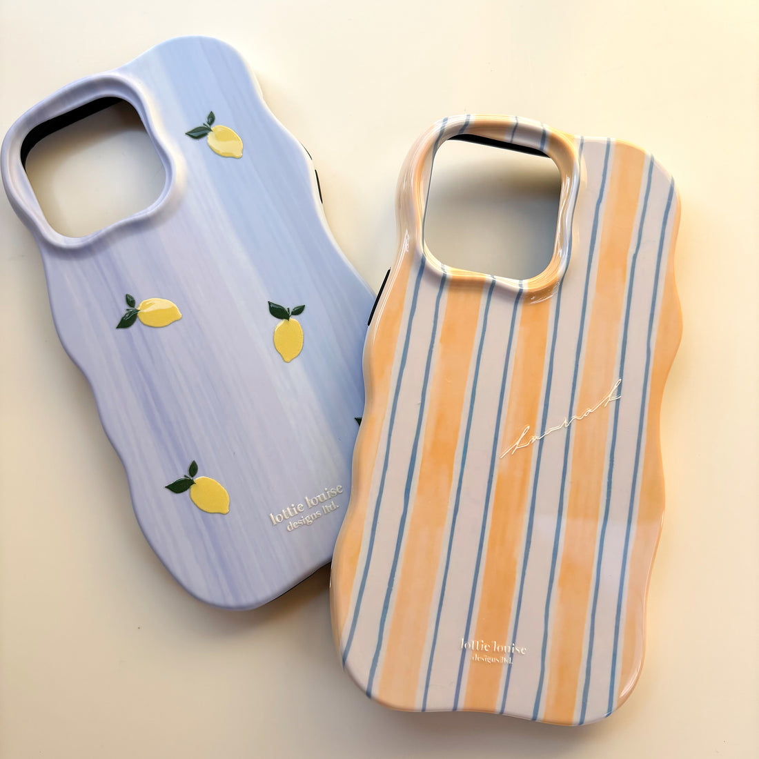 PALE BLUE STRIPE Personalised Wavy iPhone Case