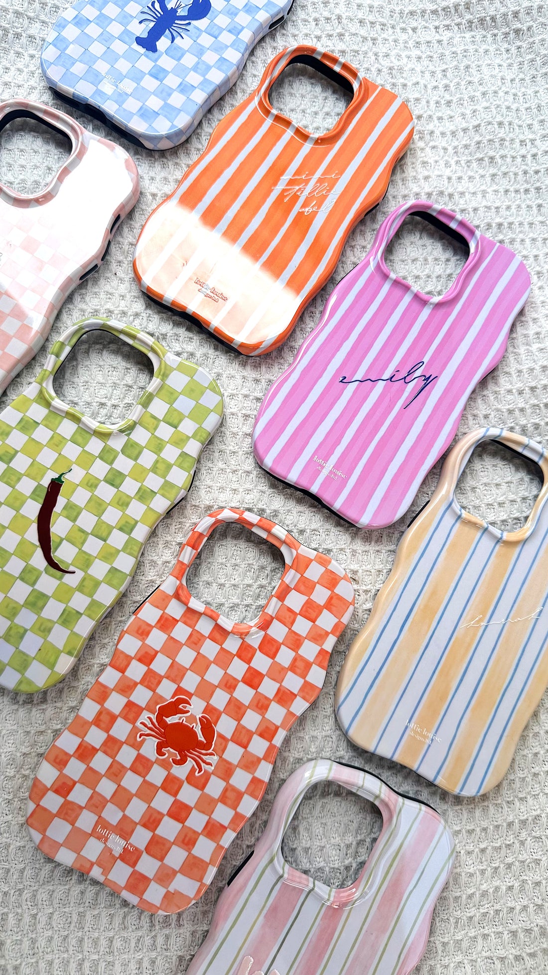 ORANGE CHECK Personalised Wavy iPhone Case