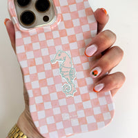 PEACH PINK CHECK Personalised Wavy iPhone Case