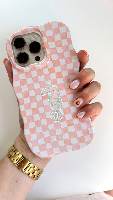 PEACH PINK CHECK Personalised Wavy iPhone Case