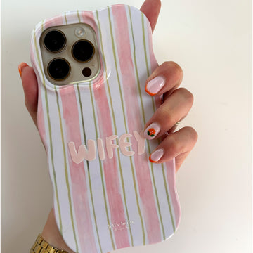 PALE PINK + GREEN STRIPE Personalised Wavy iPhone Case