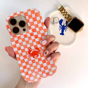 ORANGE CHECK Personalised Wavy iPhone Case