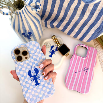 BLUE CHECK Personalised Wavy iPhone Case