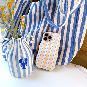 YELLOW + BLUE STRIPE Personalised Wavy iPhone Case