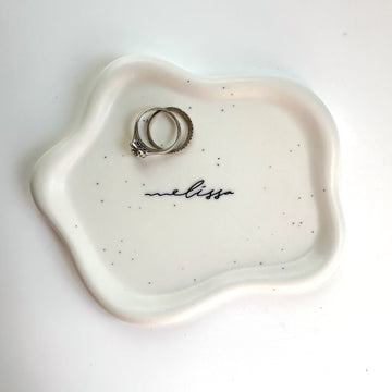 Wavy White Speckle Ring Trinket Ceramic Jewellery Dish